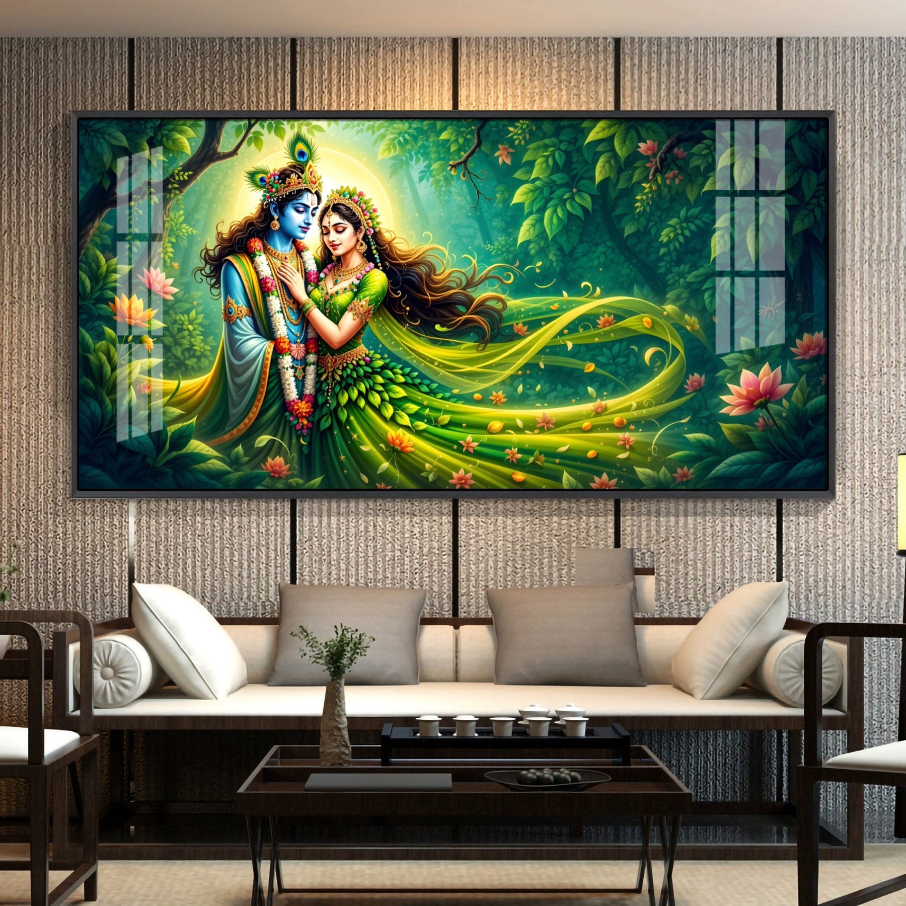 Forest of Radha Krishna Eternal Love Premium Acrylic Horizontal Wall Art