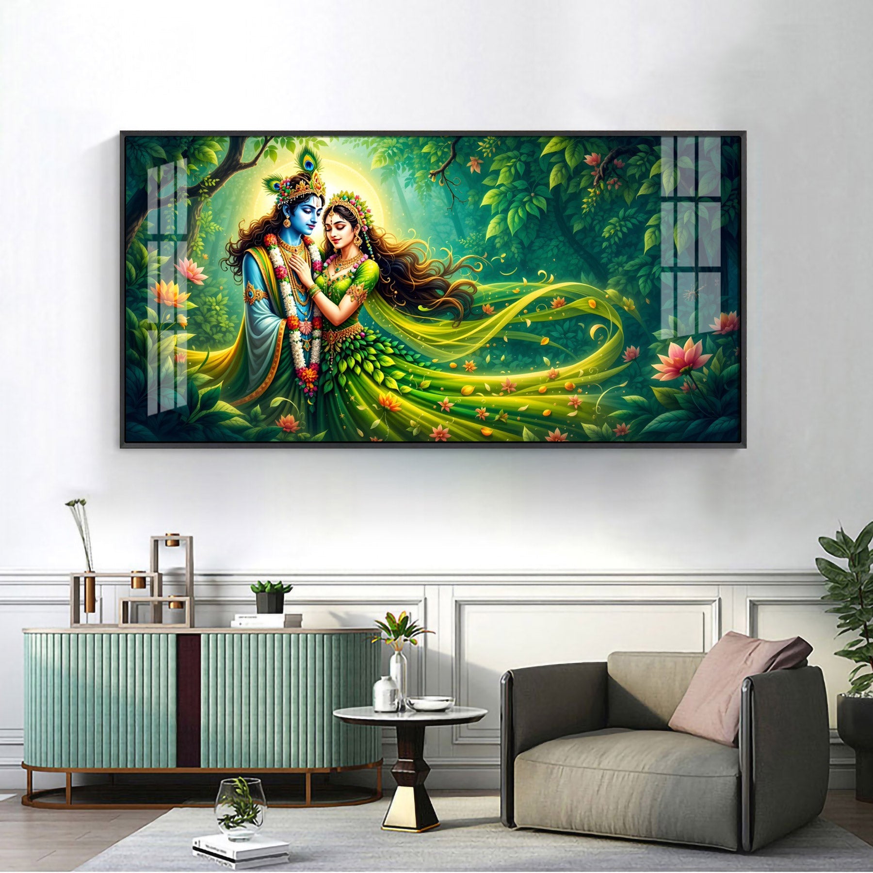 Forest of Radha Krishna Eternal Love Premium Acrylic Horizontal Wall Art