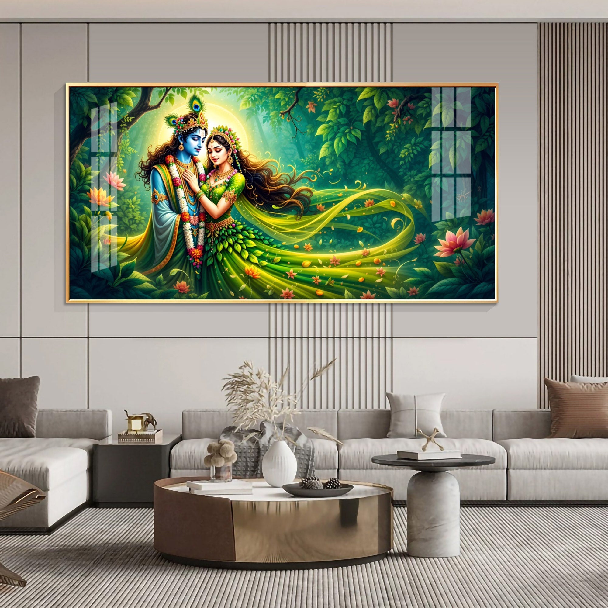 Forest of Radha Krishna Eternal Love Premium Acrylic Horizontal Wall Art