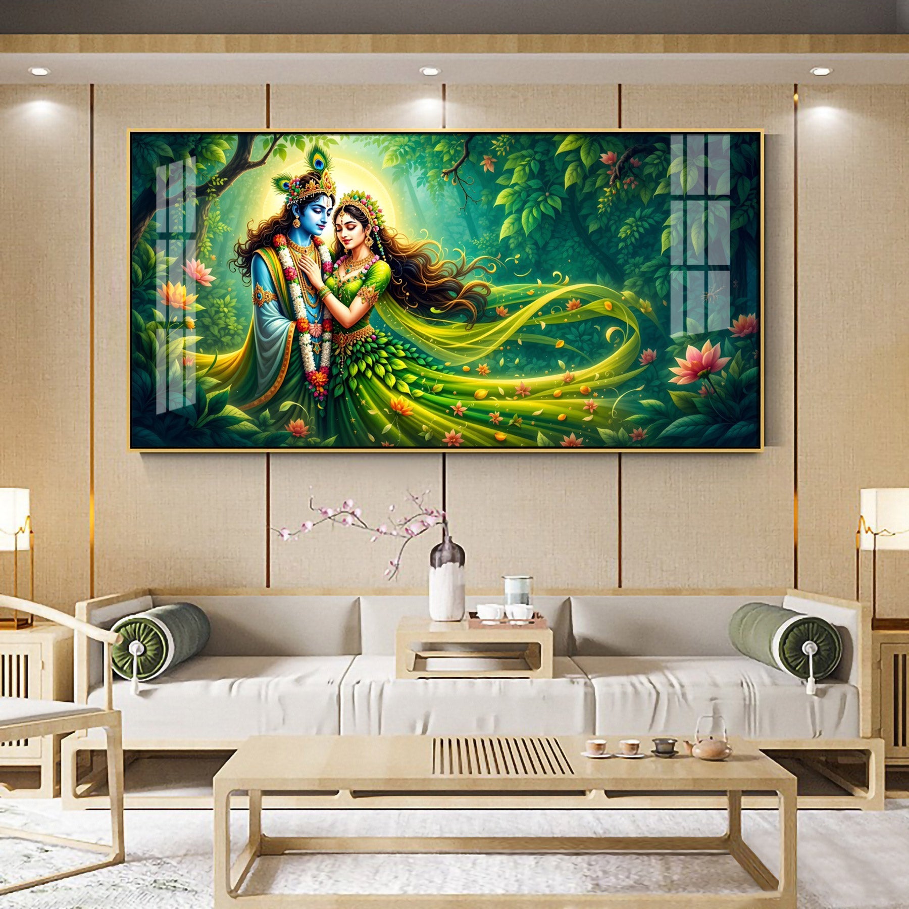 Forest of Radha Krishna Eternal Love Premium Acrylic Horizontal Wall Art