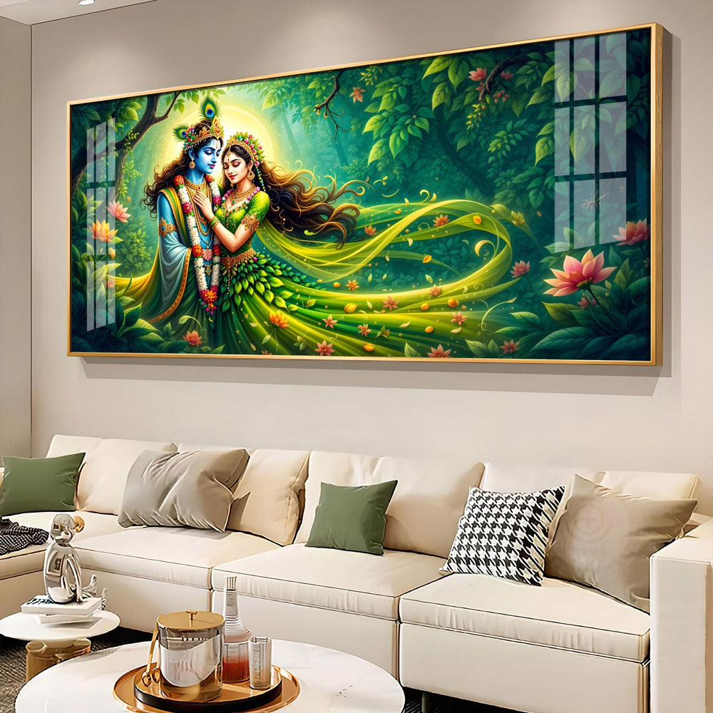 Forest of Radha Krishna Eternal Love Premium Acrylic Horizontal Wall Art