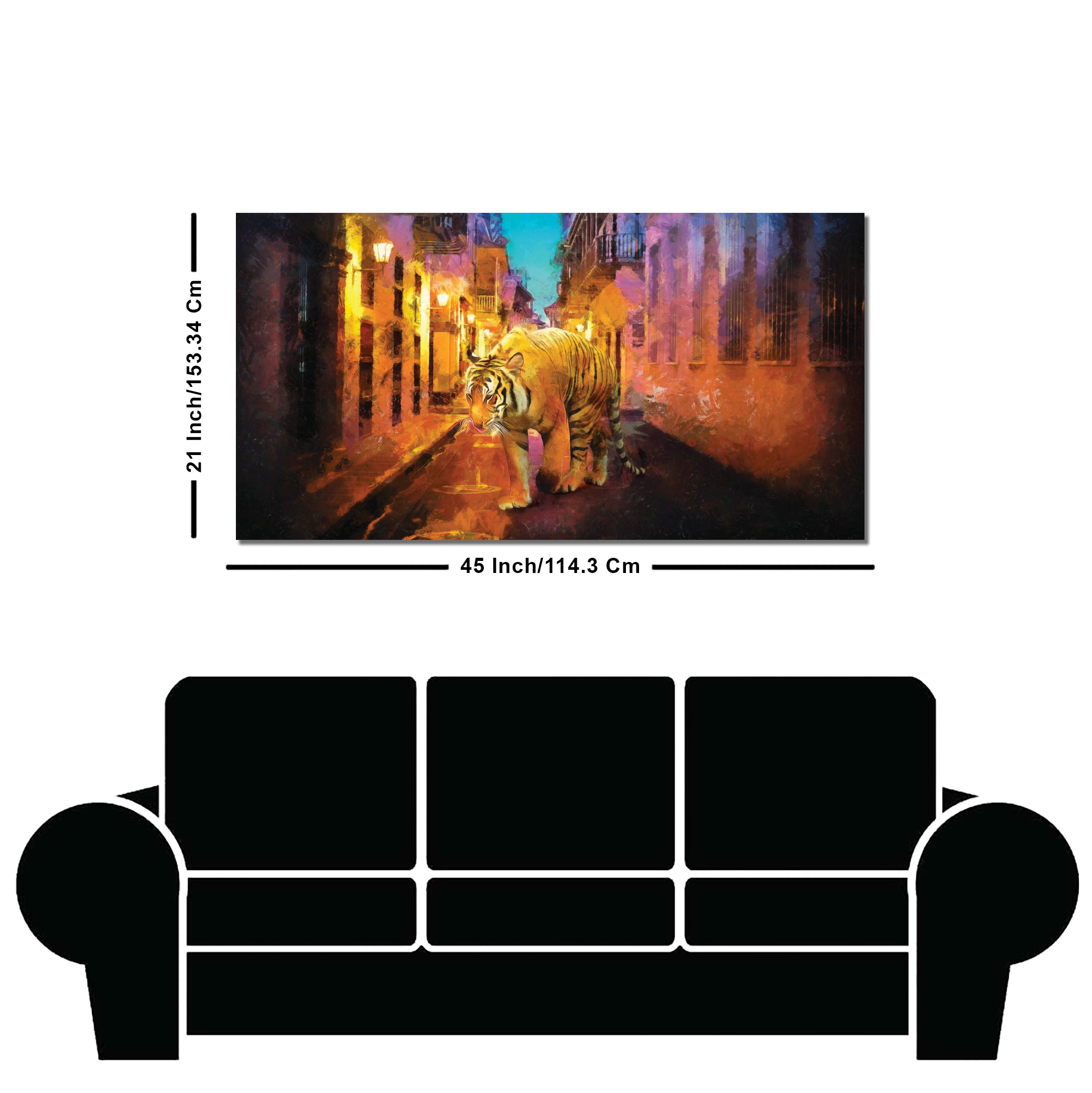 A Tiger Walking in the Street Premium Wall Painting