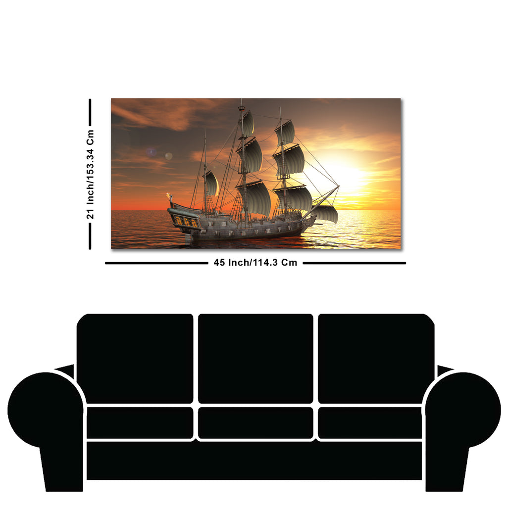 Premium Wall Painting of 3D Sailing Ship in Sunset