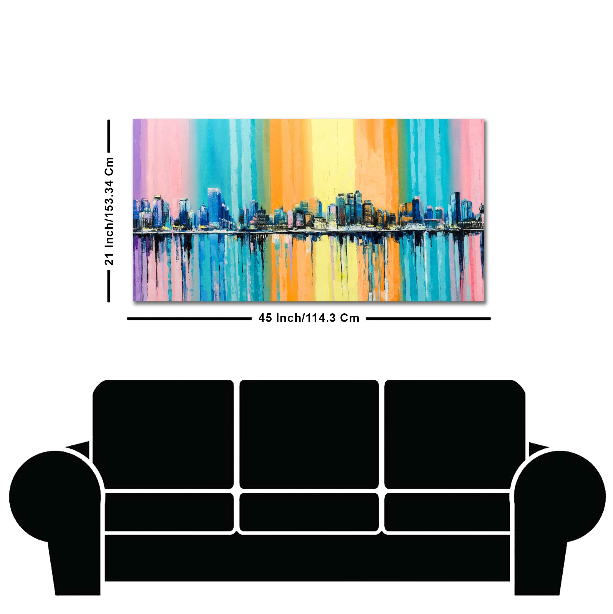 Wall Painting of A Fantasy Coastal city with a Rainbow Background