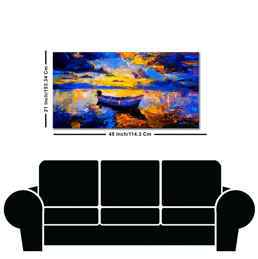 Wall Canvas Painting of Boat Sunset Over Ocean