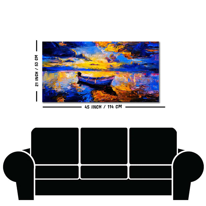 Wall Canvas Painting of Boat Sunset Over Ocean