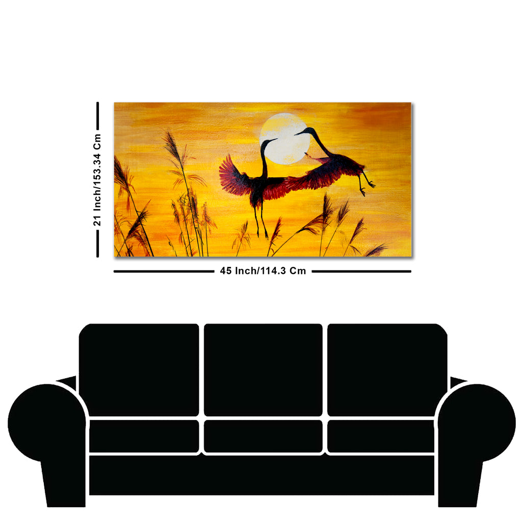 Pair of Flamingos Flying in Sunset Canvas Wall Painting