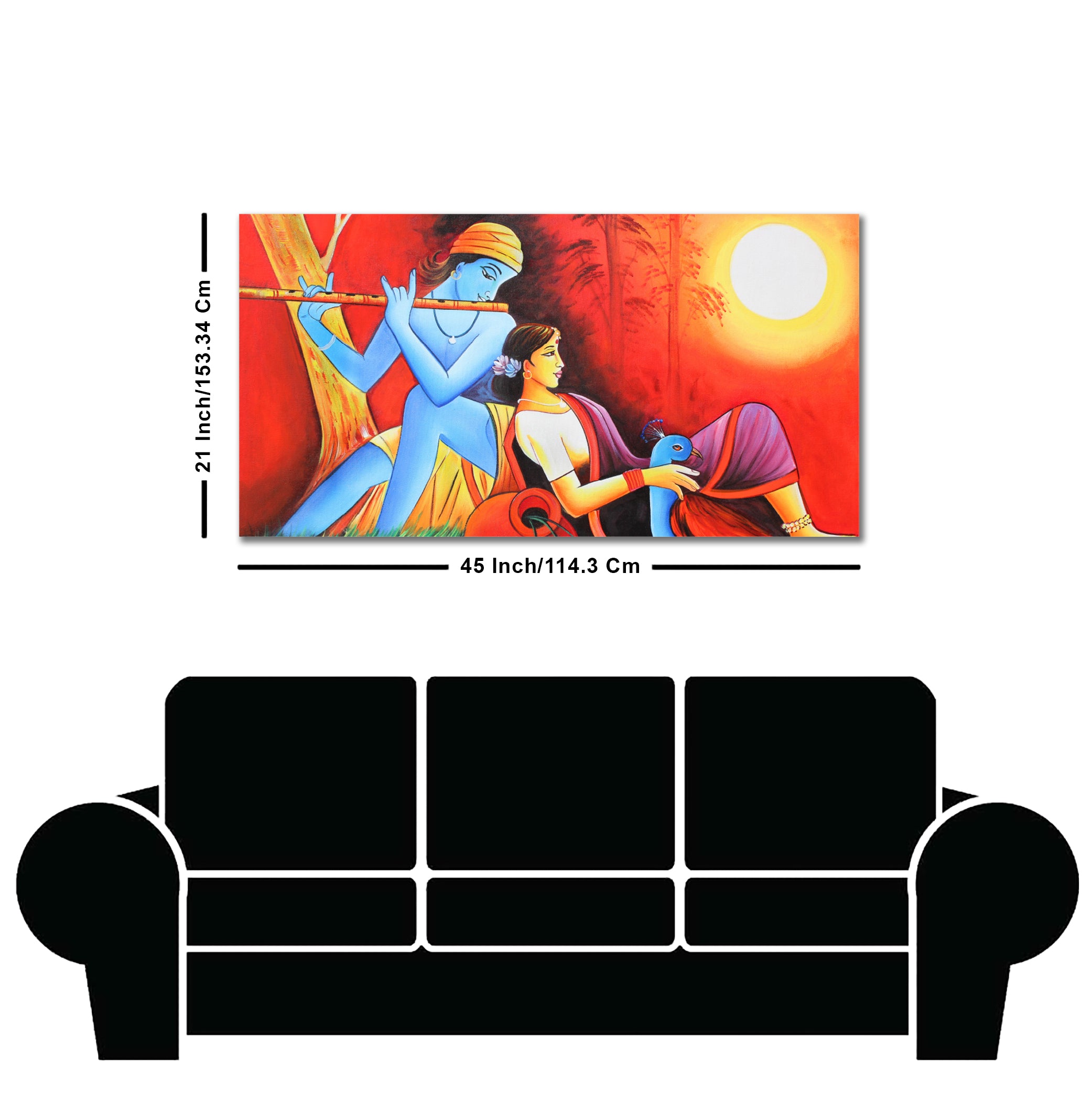 Radha Krishna With Flute Canvas Wall Painting