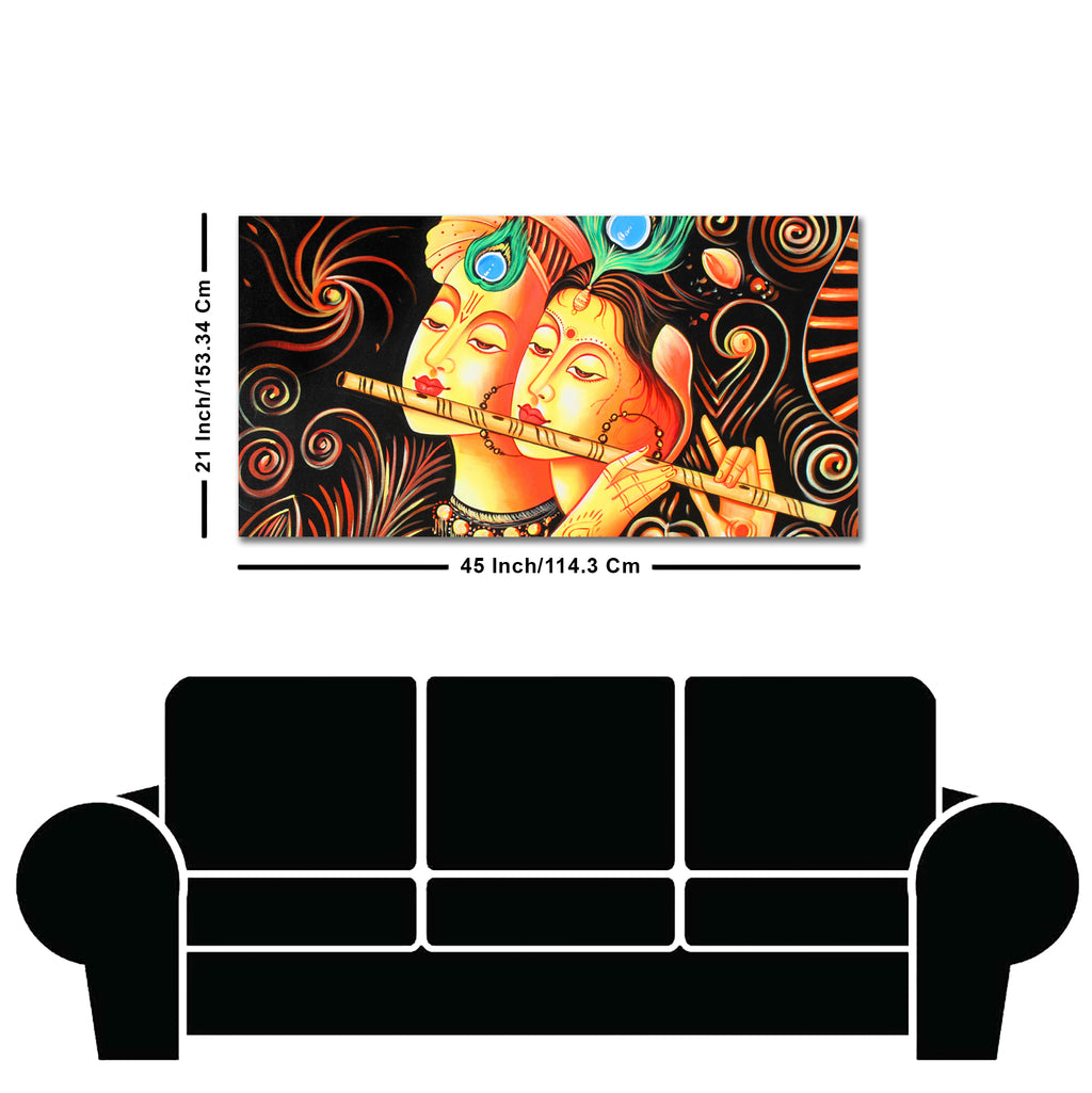 Lord Radha Krishna with Flute Canvas Big Wall Painting Wall Art