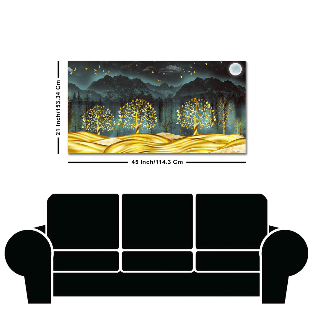 Wall Painting of Golden Trees in Dark Forest