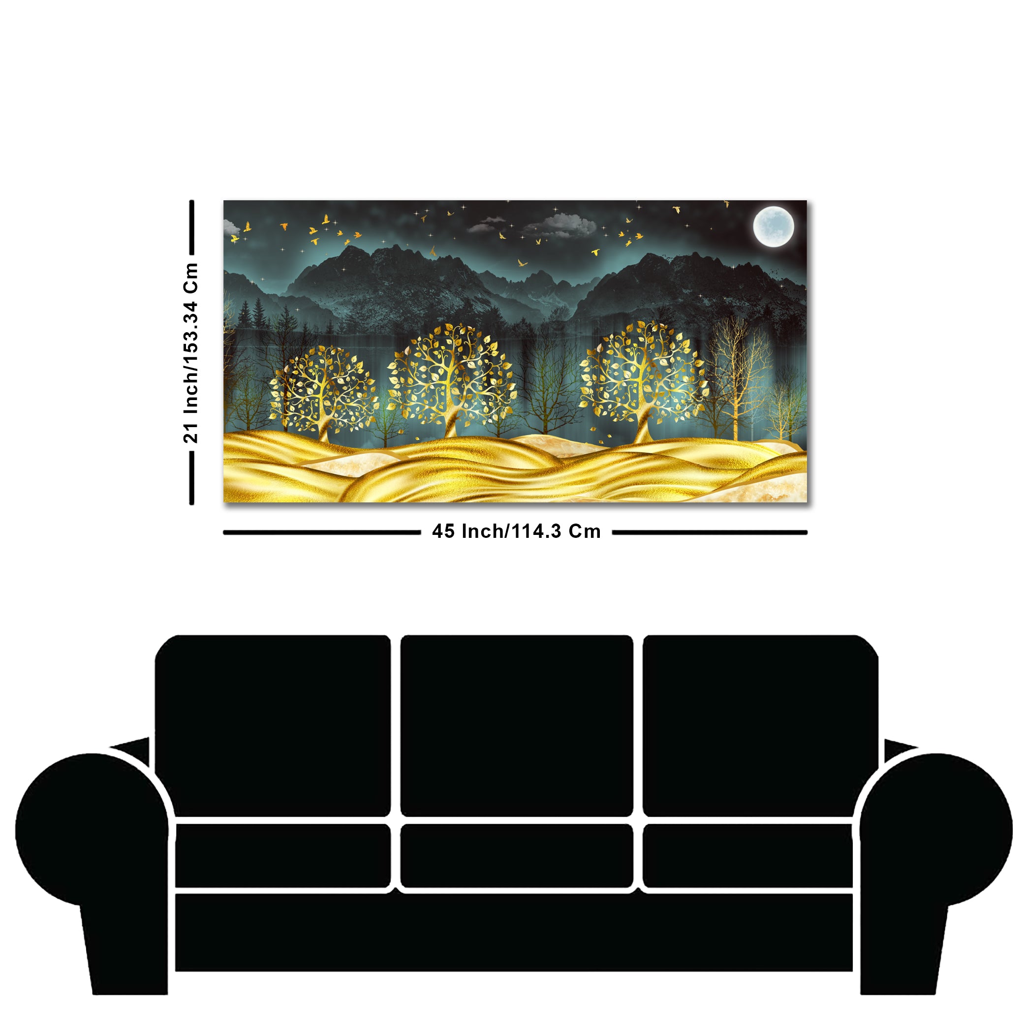 Wall Painting of Golden Trees in Dark Forest