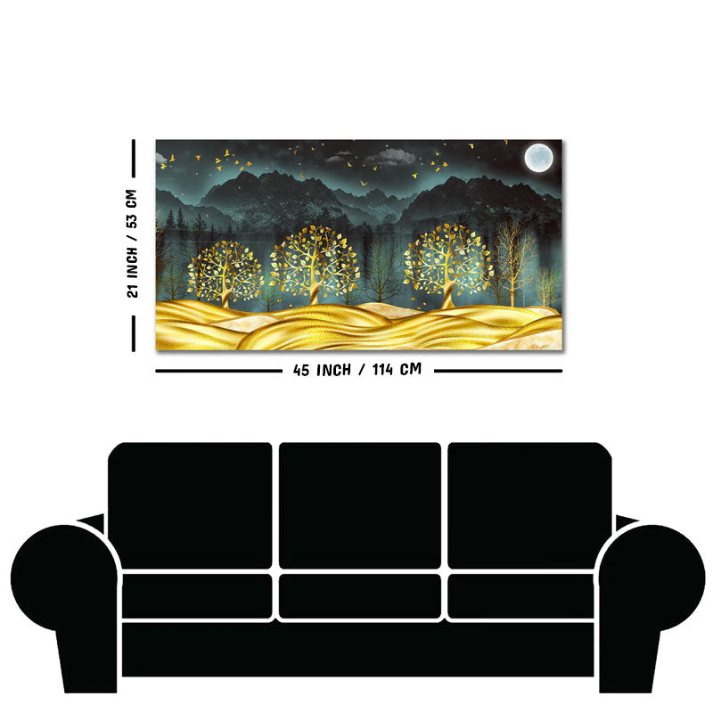 Wall Painting of Golden Trees in Dark Forest