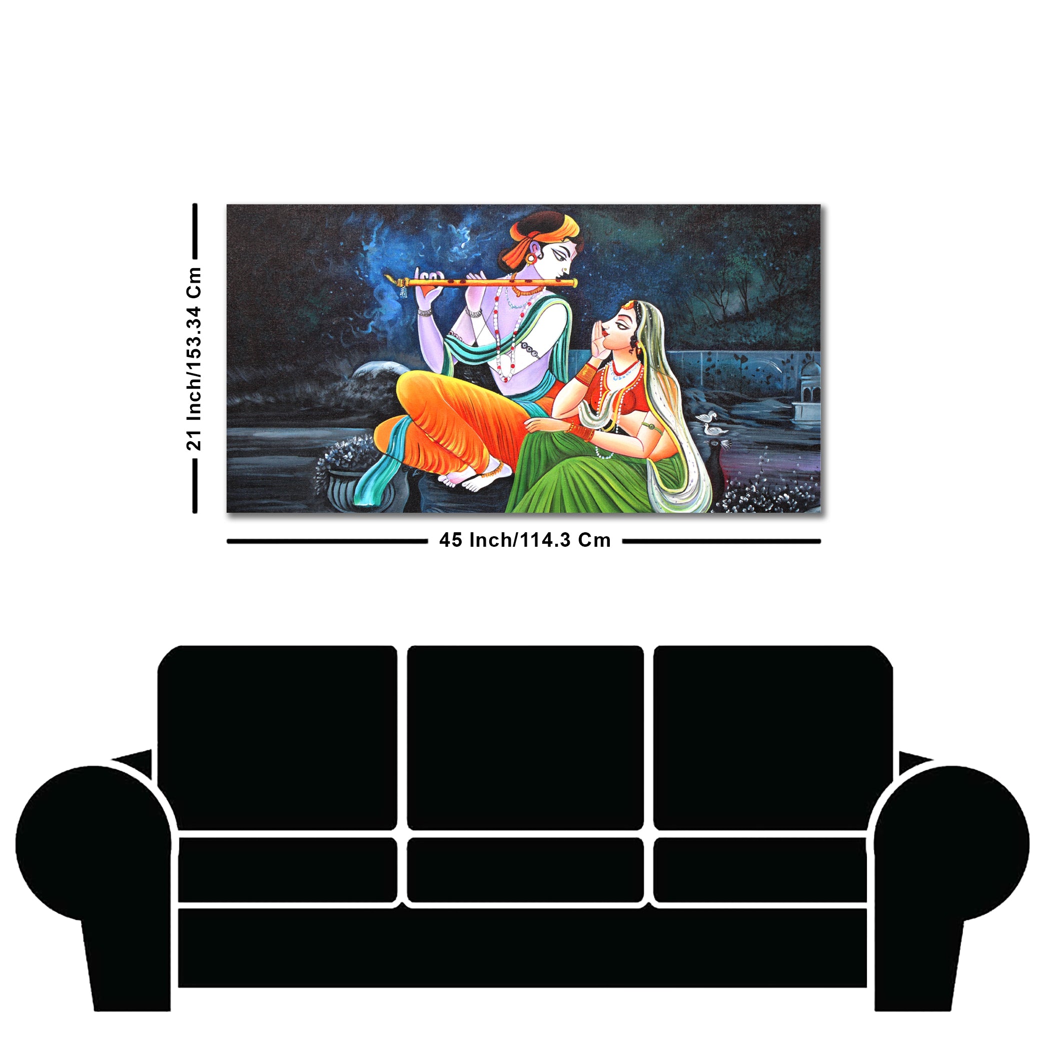 Lord Radha Krishna in Dark Forest Canvas Big Wall Painting Wall Art