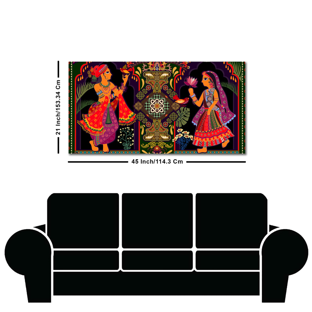 Premium Wall Painting of Man and Woman in Garden Rajasthani Pictorial Art