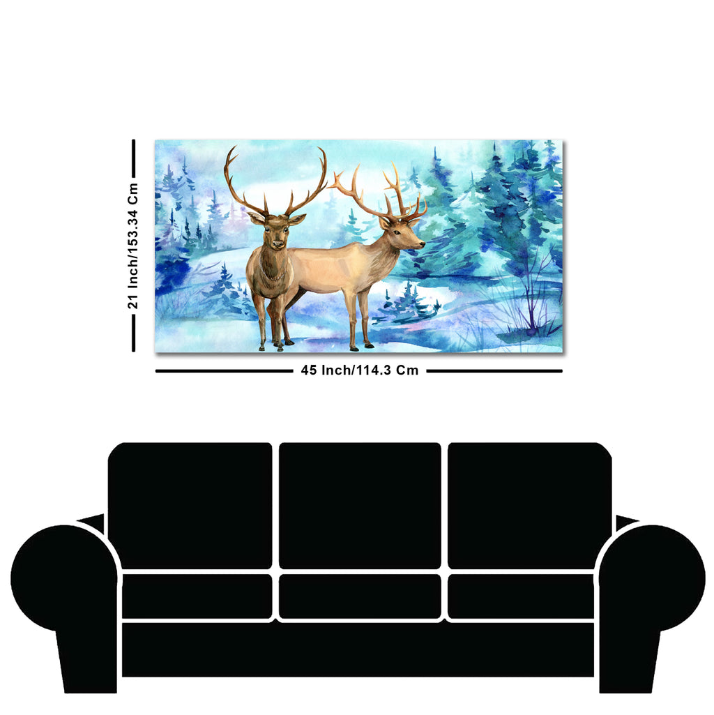Pair of Deer in Snow Covered Forest Wall Painting