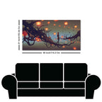 Beautiful Wall Painting of Man Walking on Tree with many Lanterns Background
