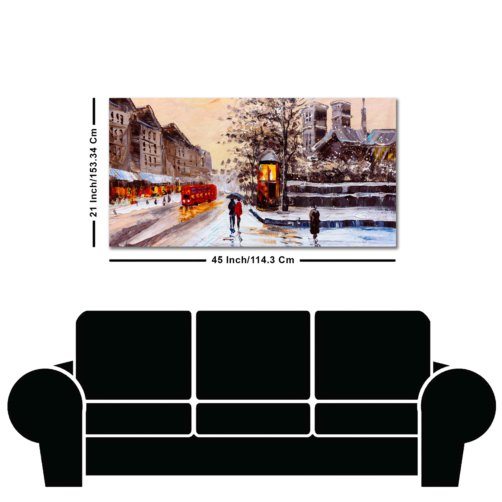 Canvas Wall Painting of Street view of London with Snowfall Background