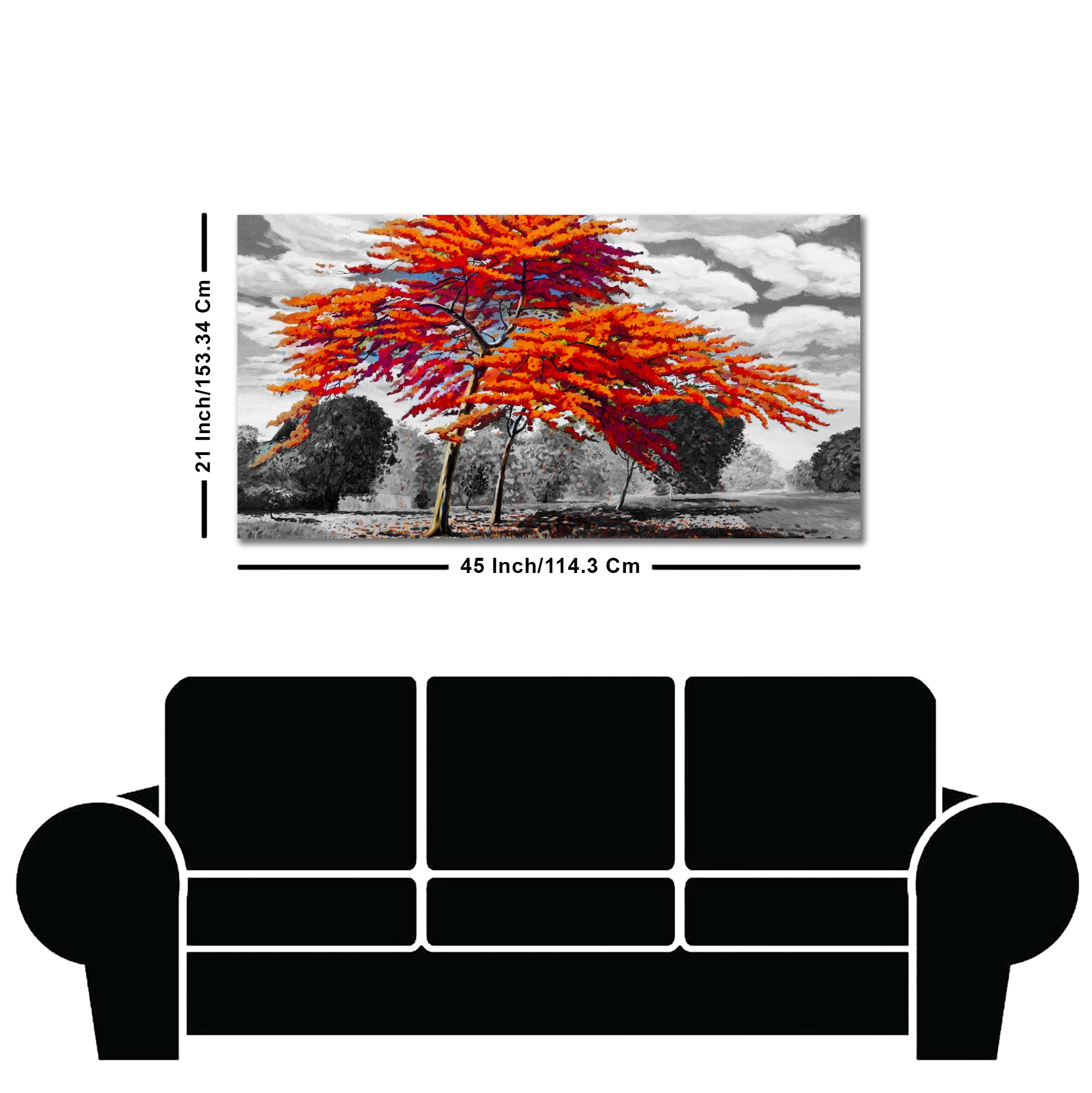 Orange Color Peacock Flowers Tree Premium Wall Painting