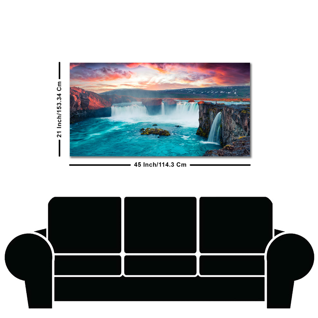 Scenery of Waterfall In Forest Canvas Wall Painting