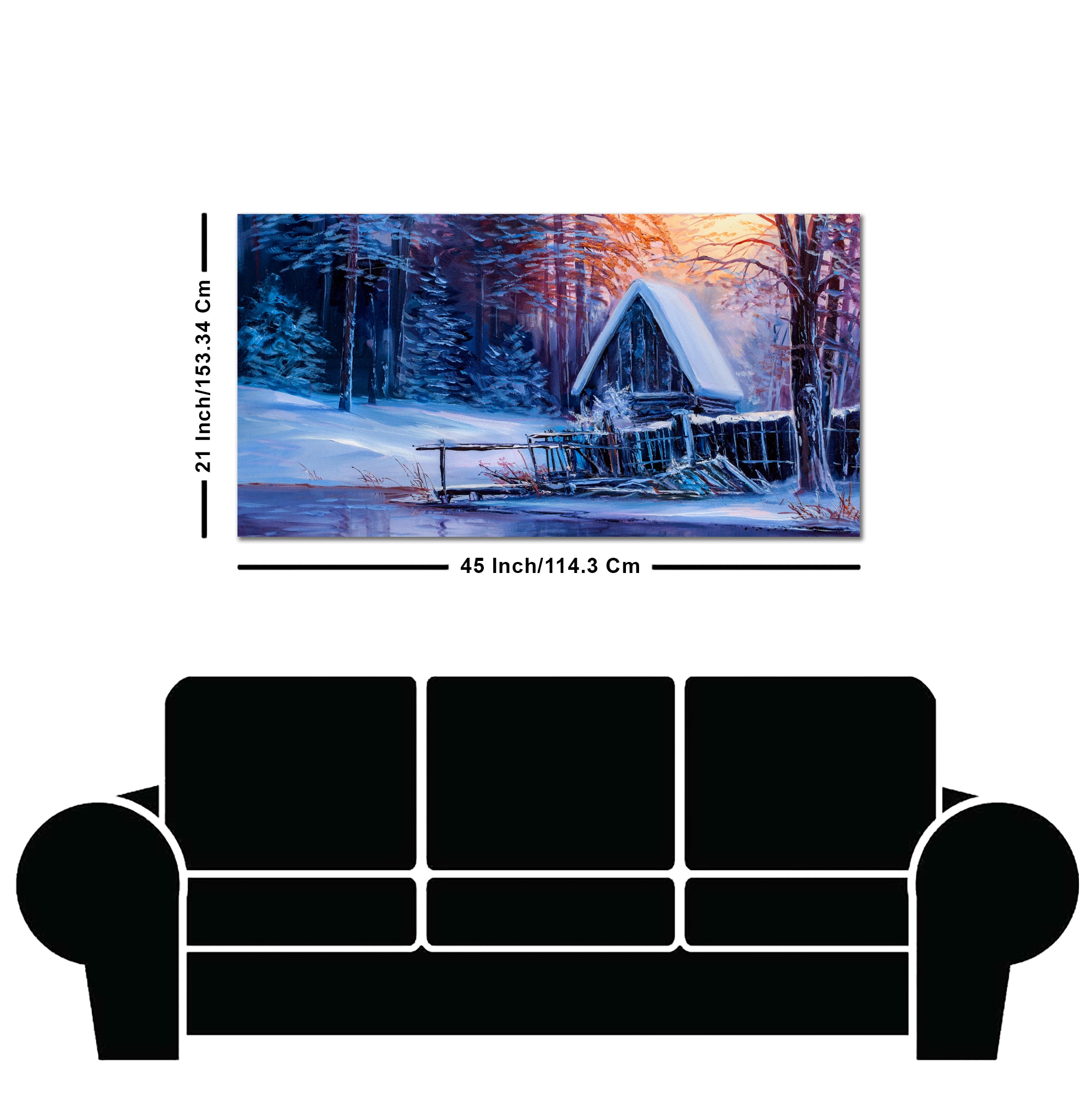 Beautiful Wall Painting of Old Hut in the Winter Forest