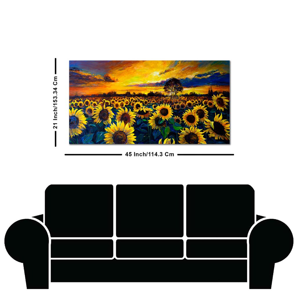 Beautiful Wall Painting of Sunflower Garden in Sunset View