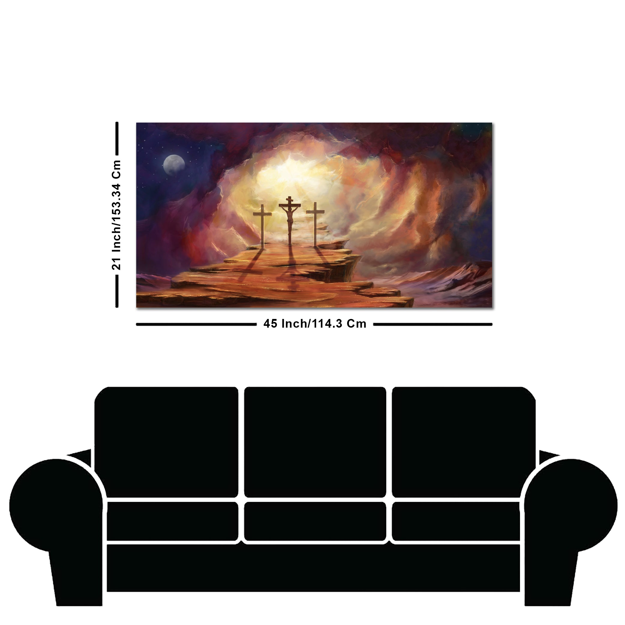 Premium Wall Painting of Jesus Cross with Moon Dark Background