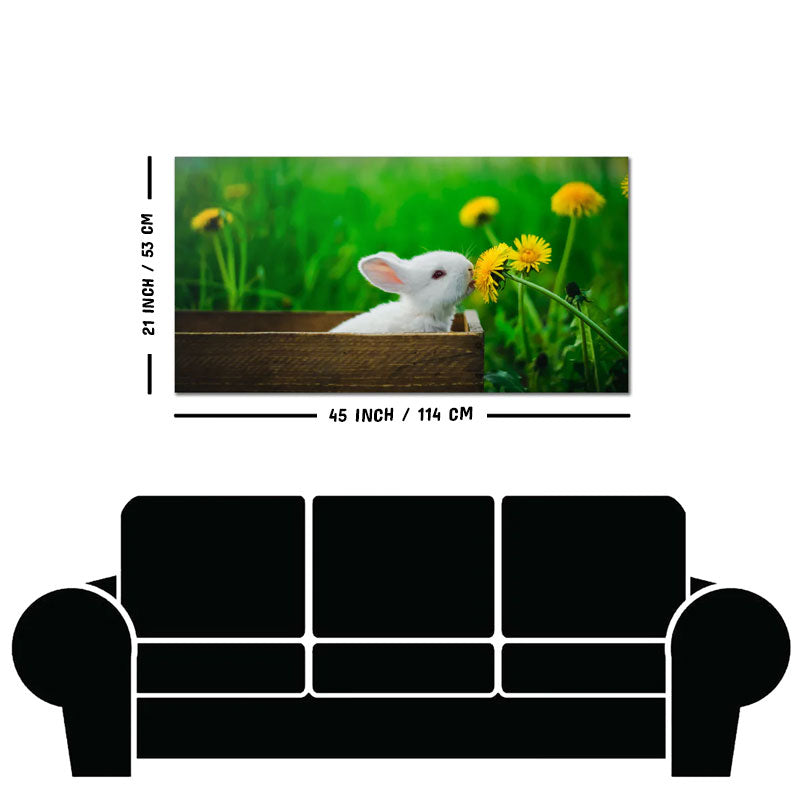 White Bunny in Yellow Flowers Garden Canvas Wall Painting