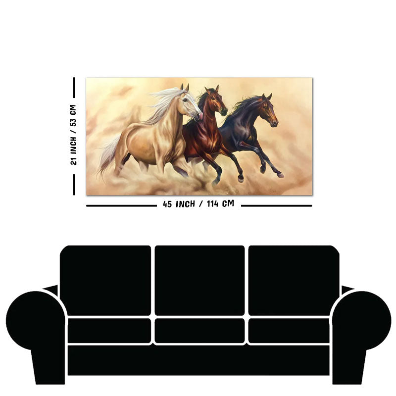 Three Horses Running Premium Quality Wall Painting