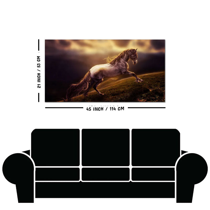 White Horse with Golden Hair Premium Canvas Panoramic Wall Hanging