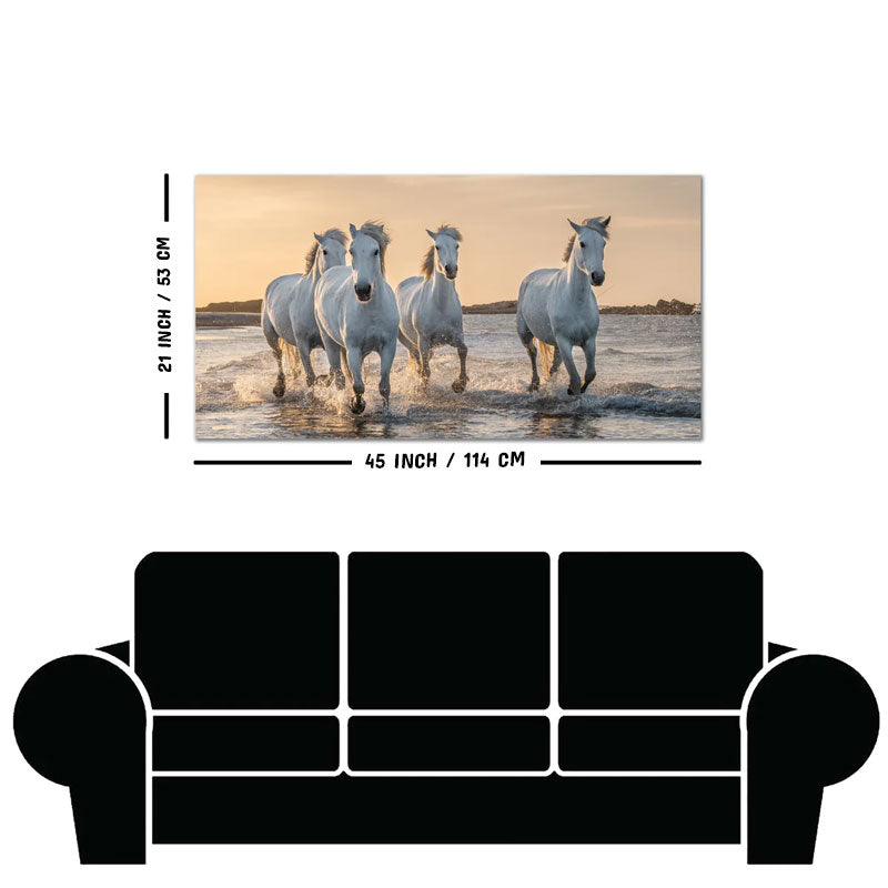 White Horses Galoping in Water Premium Wall Painting