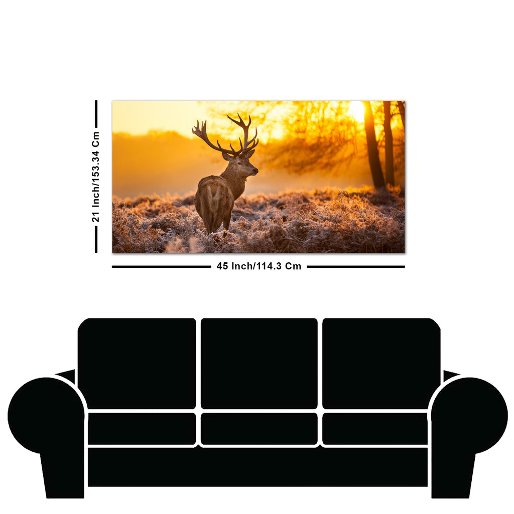 Premium Canvas Painting of Red Deer in Forest at Sunrise