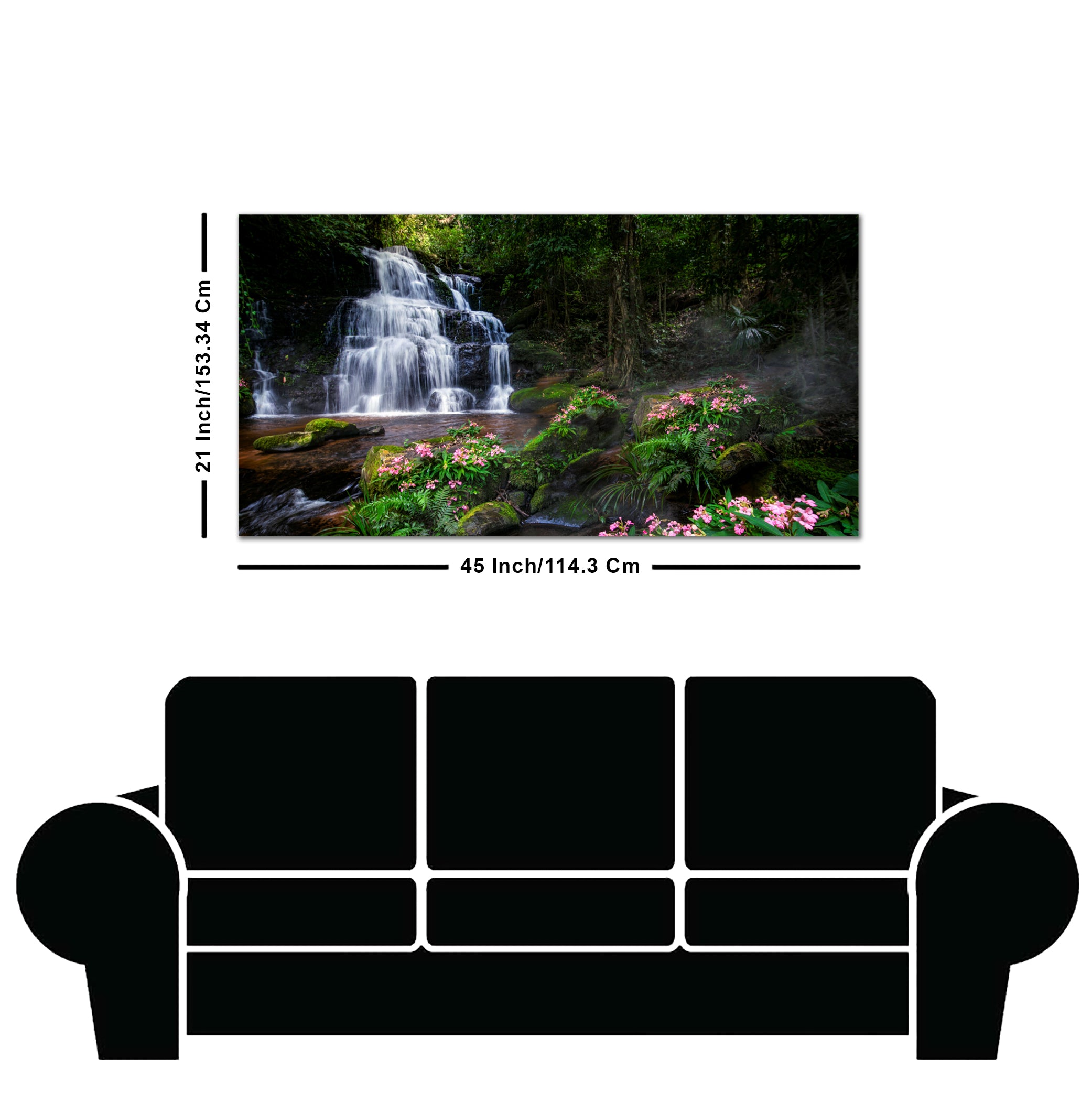 A Beautiful Waterfall in Forest Premium Canvas Wall Painting