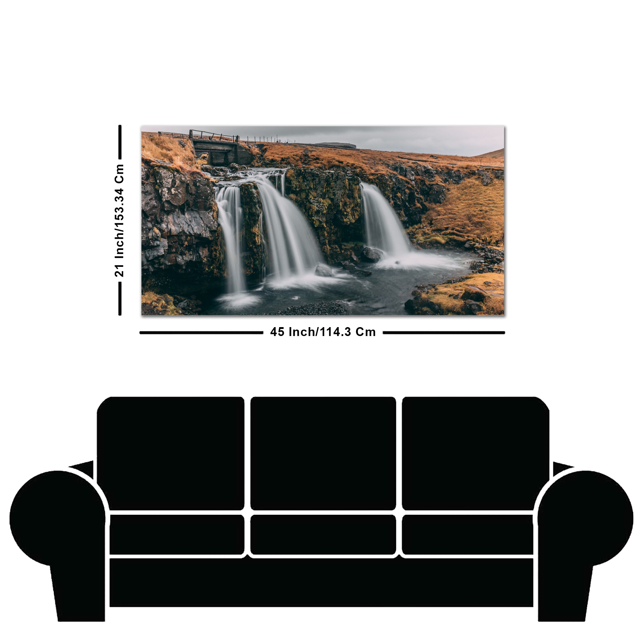 Panoramic Canvas Wall Painting of Amazing Waterfall in Iceland