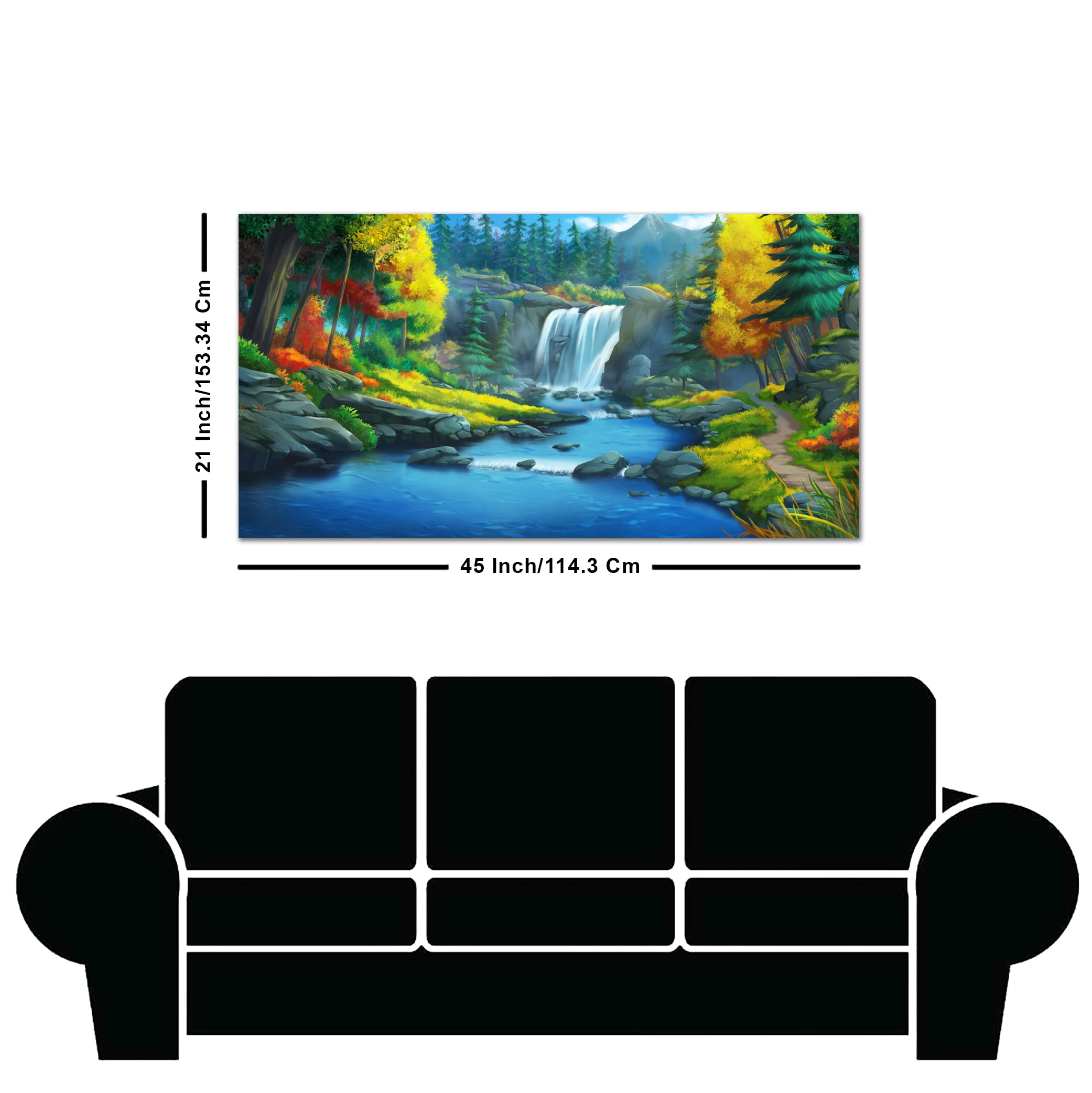 A Beautiful Scenery of Waterfall In Forest Canvas Wall Painting