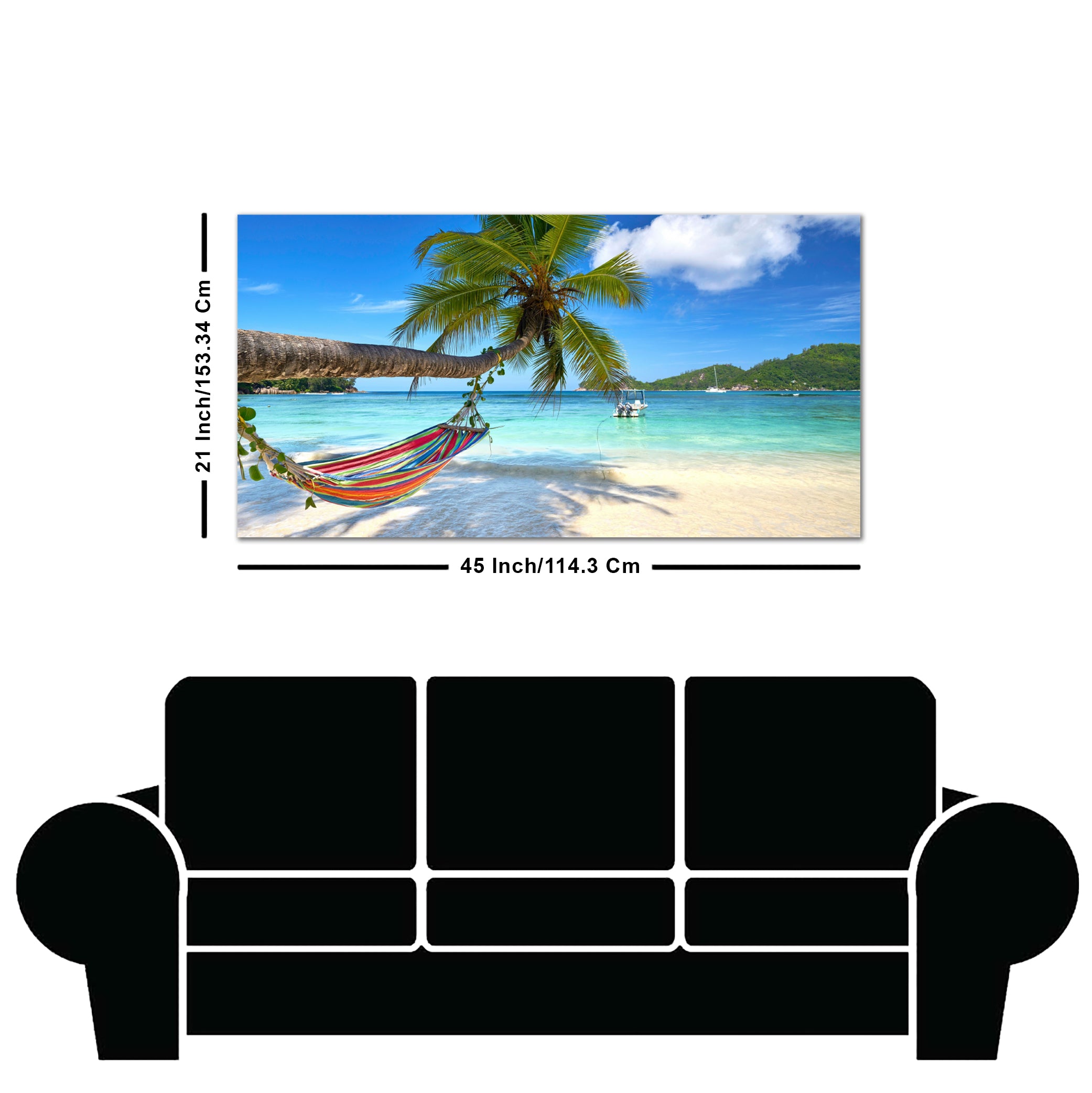 Perfect Beach with Palm Tree and Hammock Premium Canvas Wall Hanging