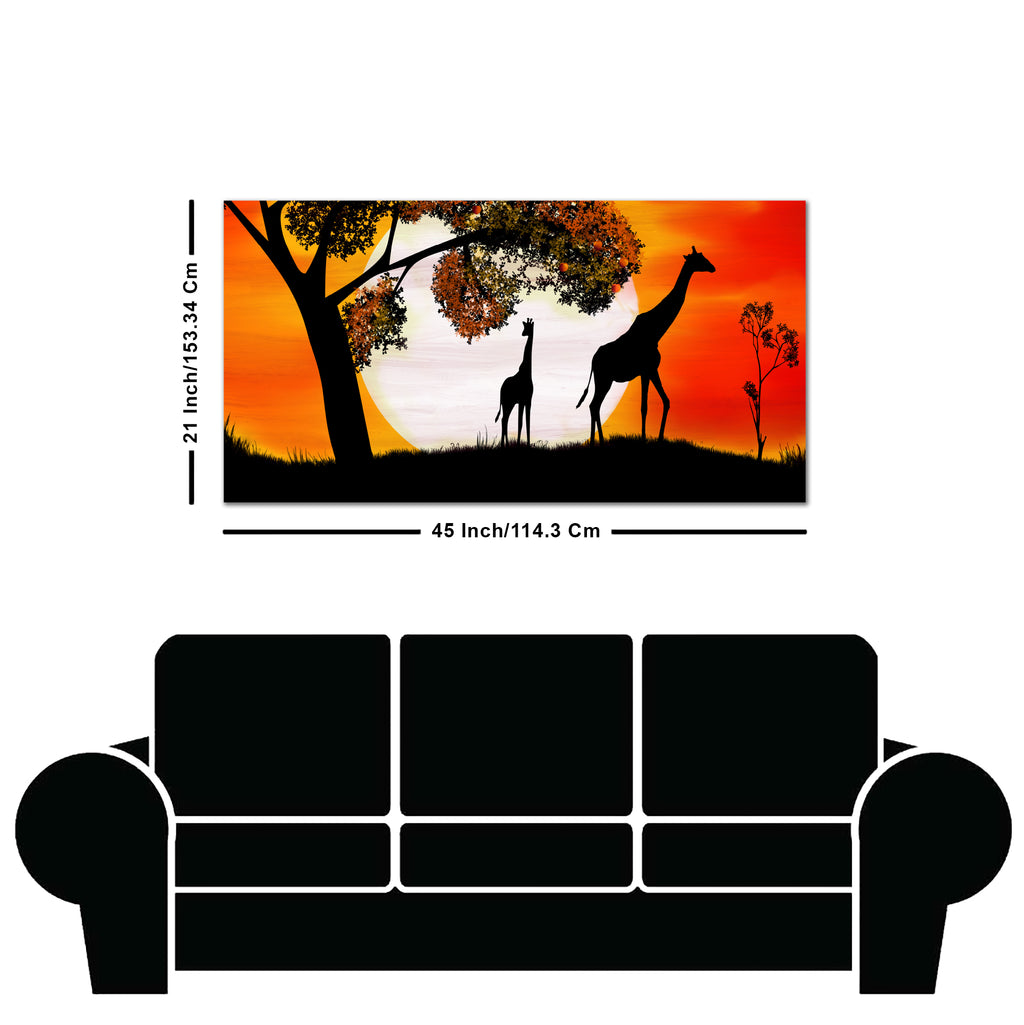 A Pair of Giraffe under a Tree in Sunset Canvas Wall Painting