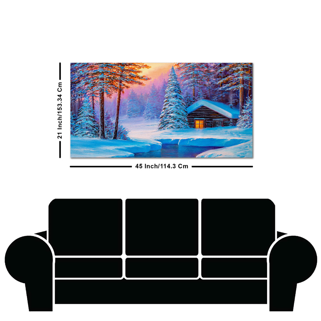 Old Hut in the Winter Forest Canvas Wall Painting