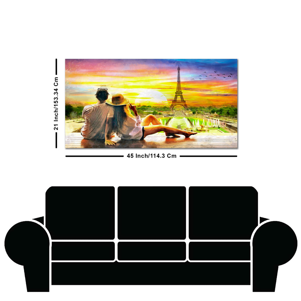 Couple Watching Sunset Paris Canvas Wall Painting