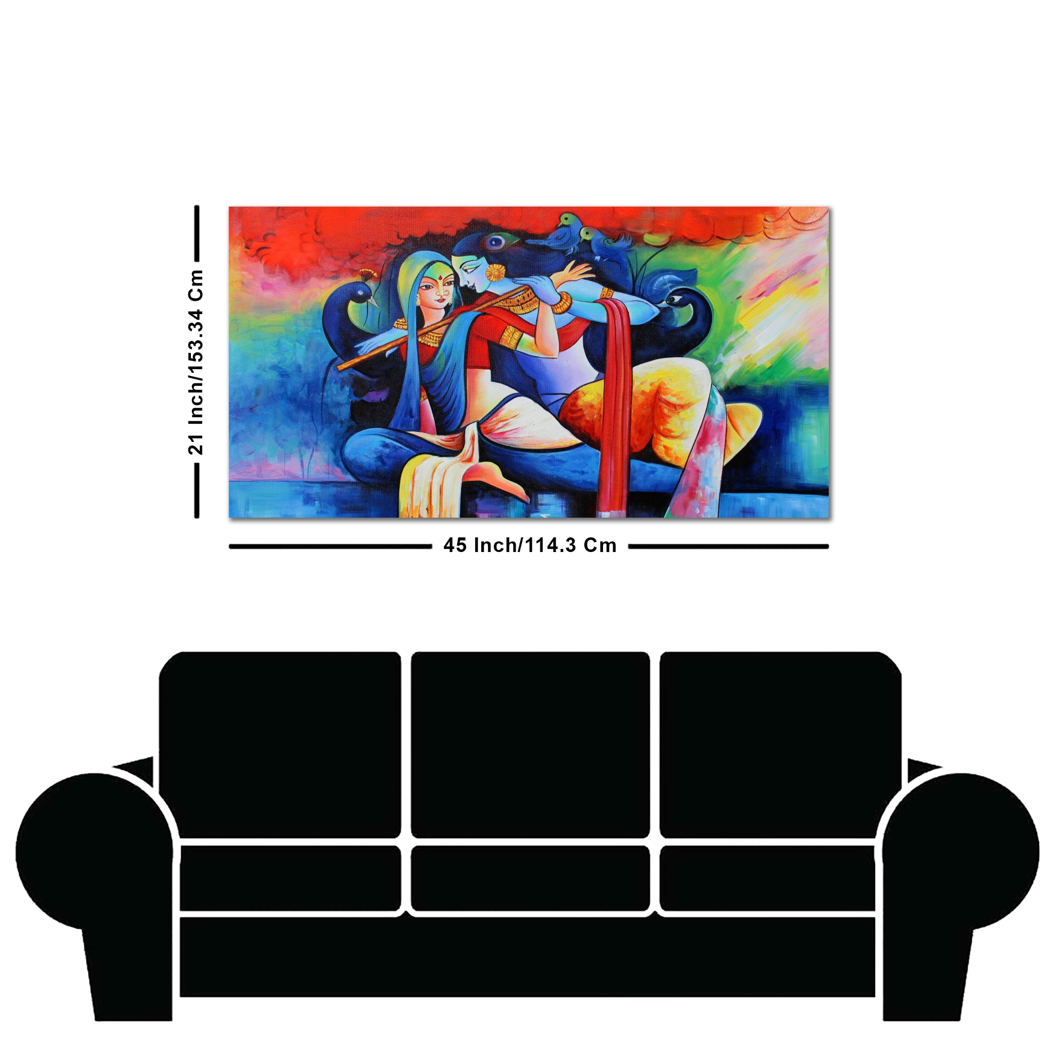 Lord Radha Krishan Playing Flute Canvas Wall Painting