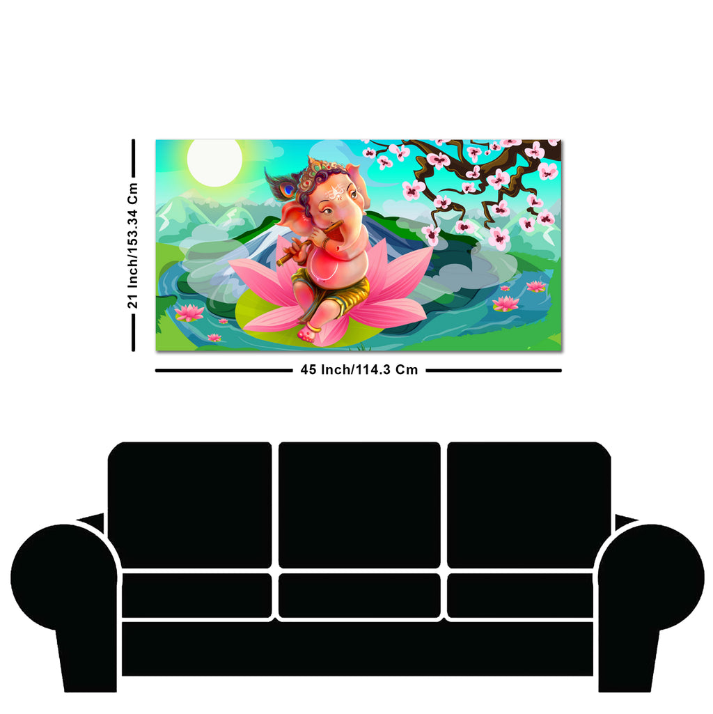 Lord Ganesha Playing Flute Premium Wall Painting