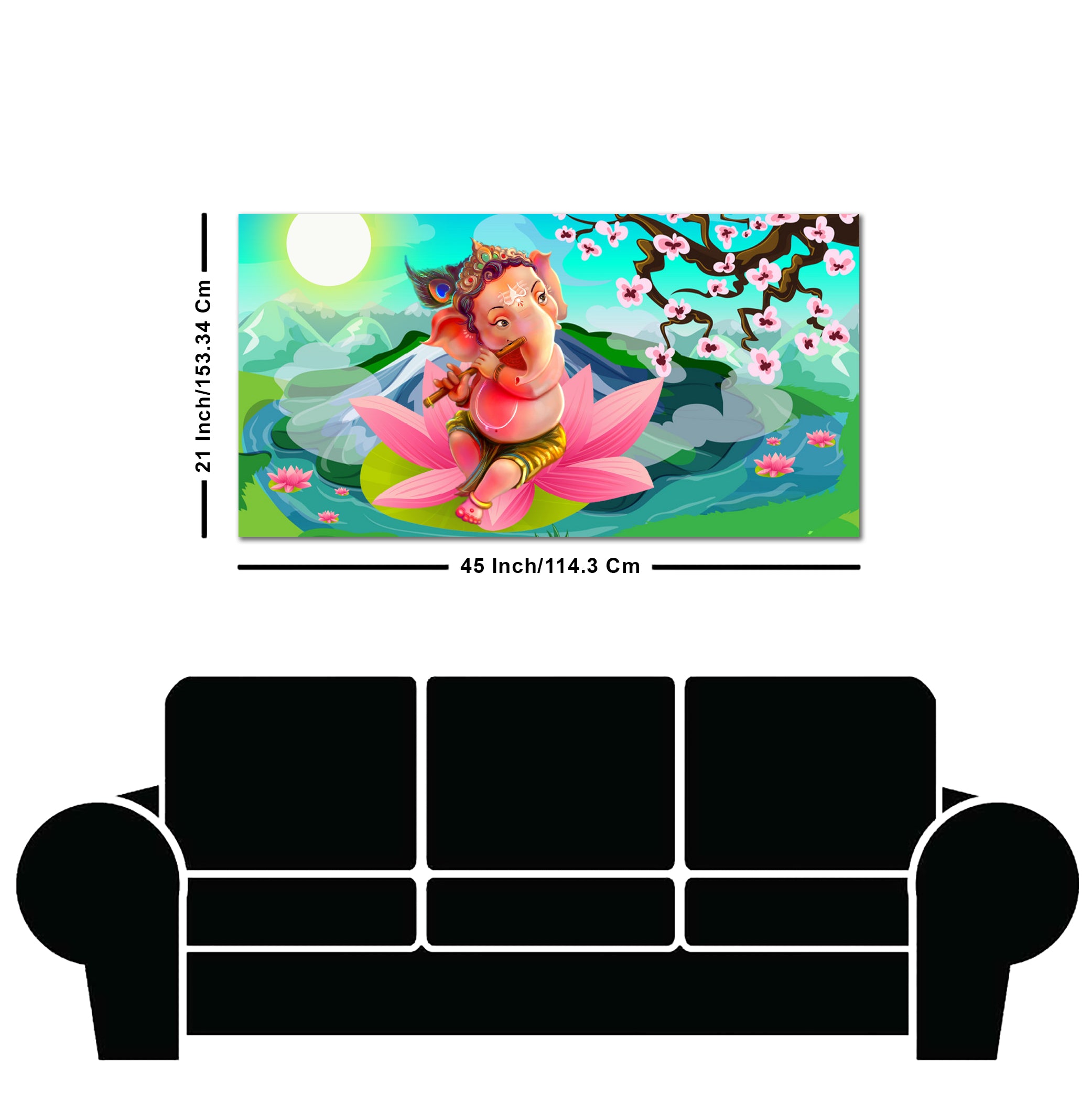 Lord Ganesha Playing Flute Premium Wall Painting