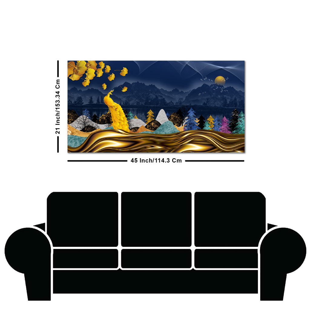 Golden Peacock in Dark Forest Premium Wall Painting