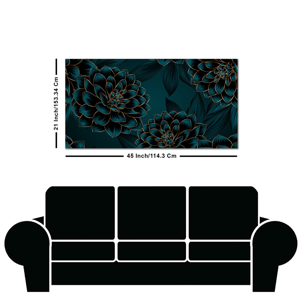 Golden Flowers Dahlia and Leaves Wall Painting