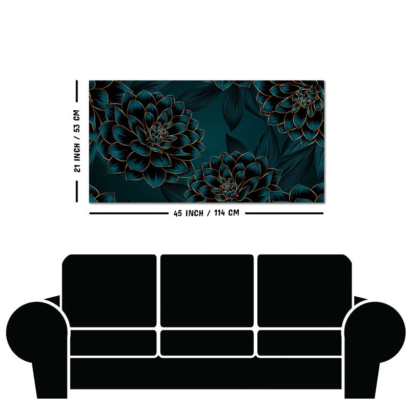 Golden Flowers Dahlia and Leaves Wall Painting