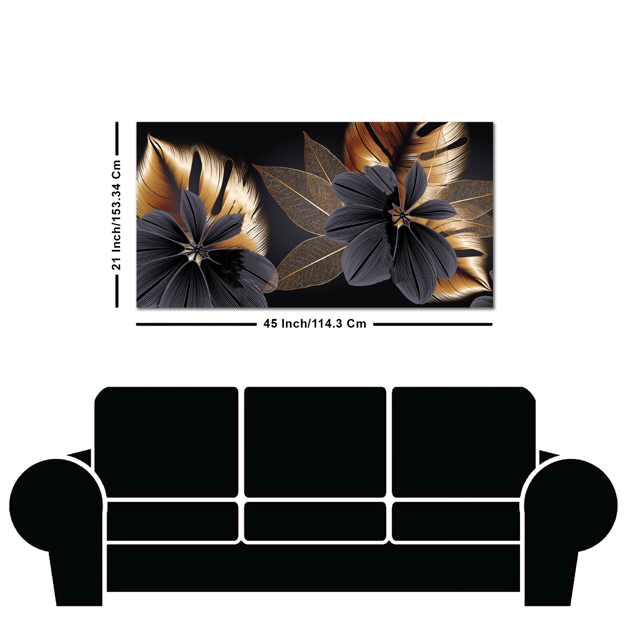 Flowers with Golden Monstera Leaves Wall Painting