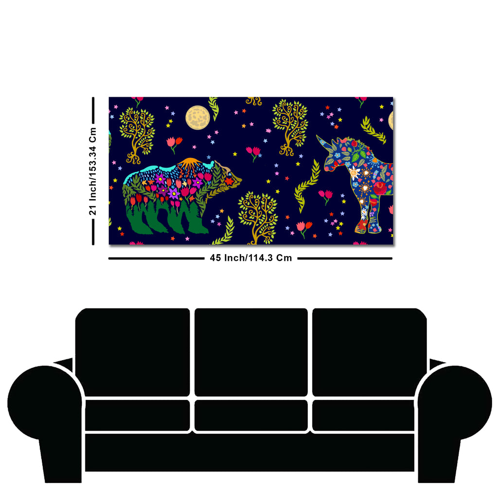 Folk Art Night Bears Canvas Wall Painting