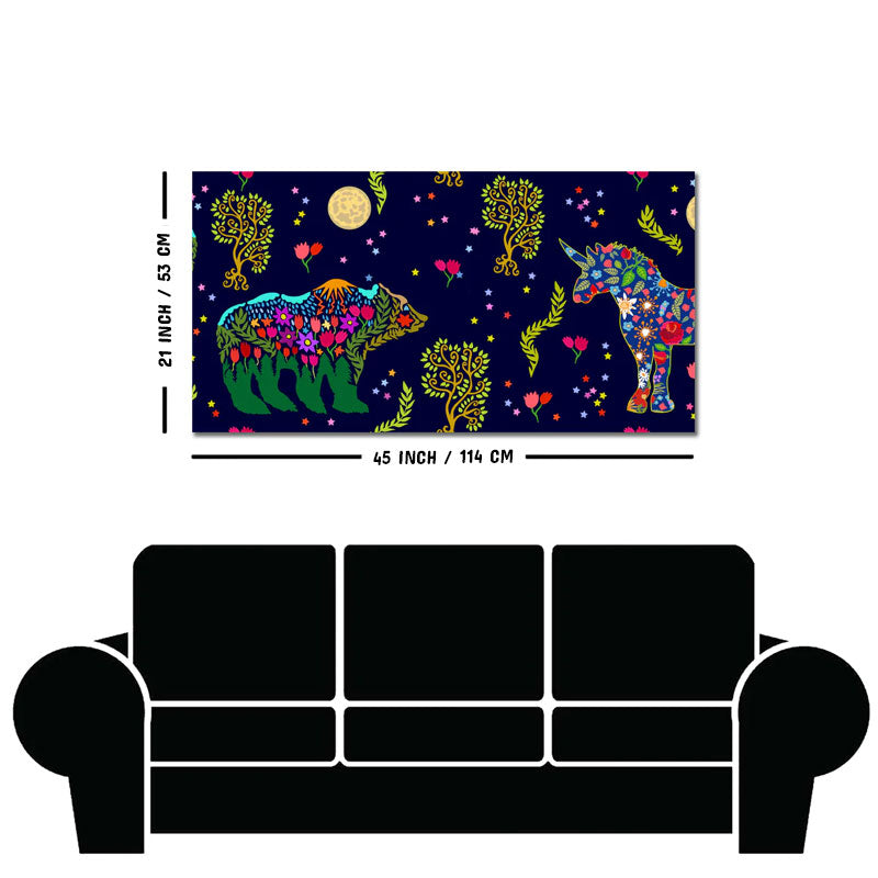 Folk Art Night Bears Canvas Wall Painting