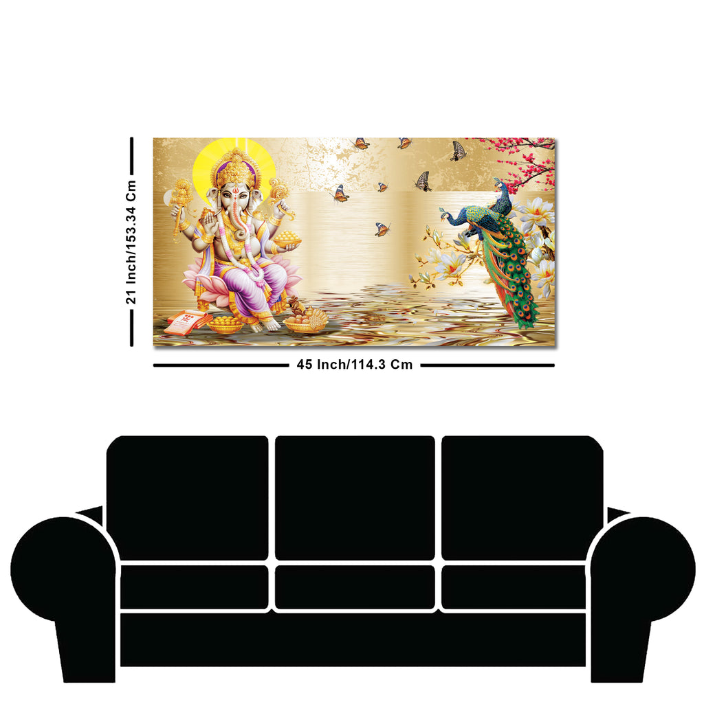 Lord Ganesha and Peacocks Canvas Wall Painting