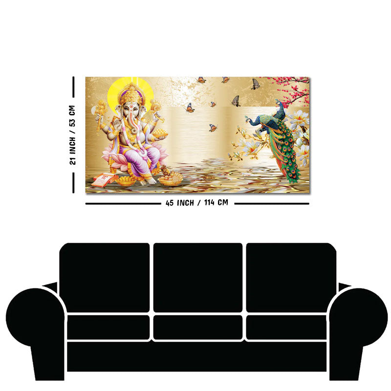 Lord Ganesha and Peacocks Canvas Wall Painting