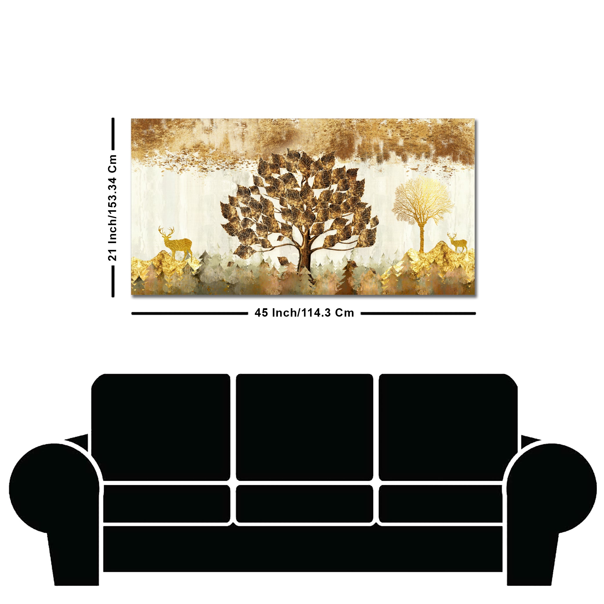 Beautiful Tree and Golden Deer Canvas Wall Painting